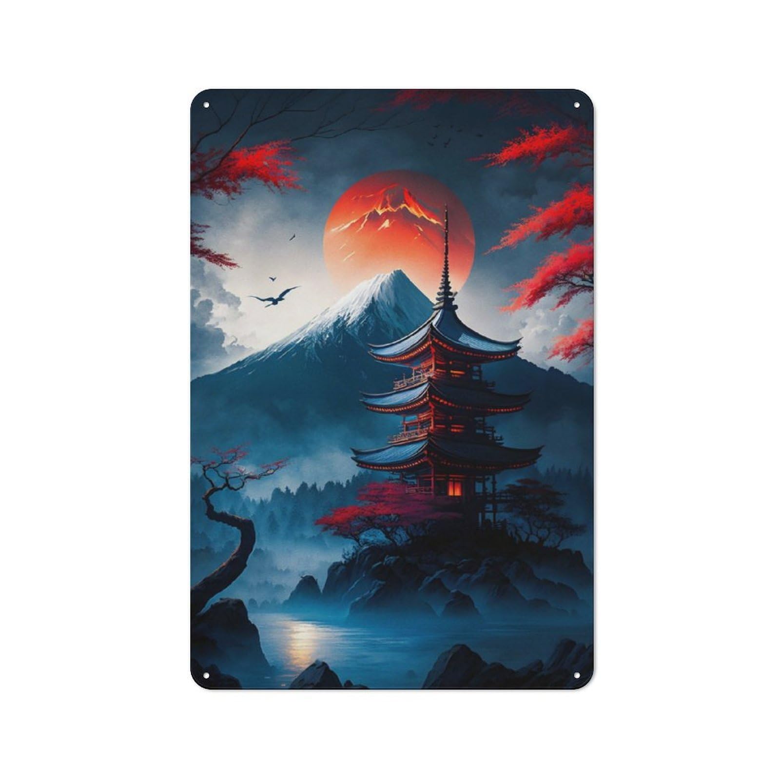 Junmoney Japanese Temple Mystical Rustic Tin Sign 30X20cm Featuring For Garage Or Workshop, For Updating Garage And Workshop After Moving