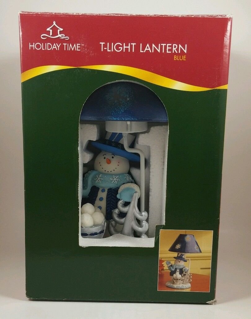Holiday Time T-Light Lantern Blue Snowman