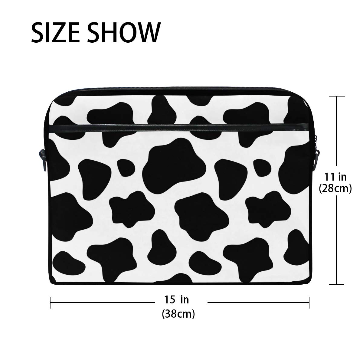 ALAZA Black and White Cow Print Laptop Case Bag Sleeve Portable Crossbody Messenger Briefcase Convertible w/Strap Pocket for MacBook Air Pro Surface Dell ASUS hp Lenovo 14-15.4 inch