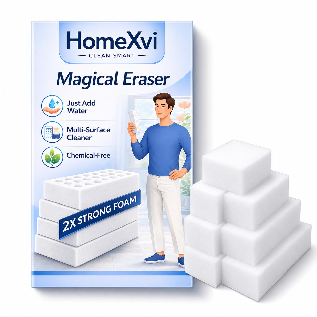 Magic Cleaning Sponge Eraser, Multi-Surface Melamine Foam Cleaner, Removes Stains, Marks, Grease & Dirt with Just Water, Chemical-Free Cleaning for Kitchen, Bathroom, Walls & Shoes (4)-image-15