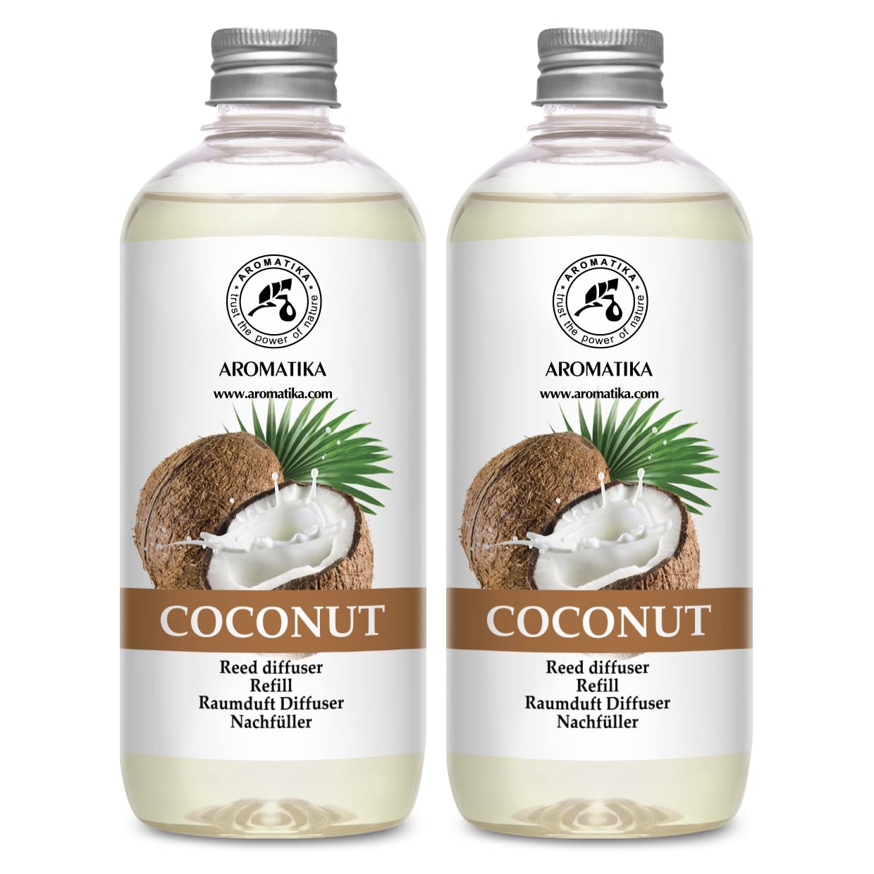 Ricarica per Diffusore di Cocco 2x500ml per Aromaterapia - Fragranza per Casa - Deodorante per Ambienti - Reed Diffuser Refill - Fragranza Intensa e Duratura - Fragranza Cocco