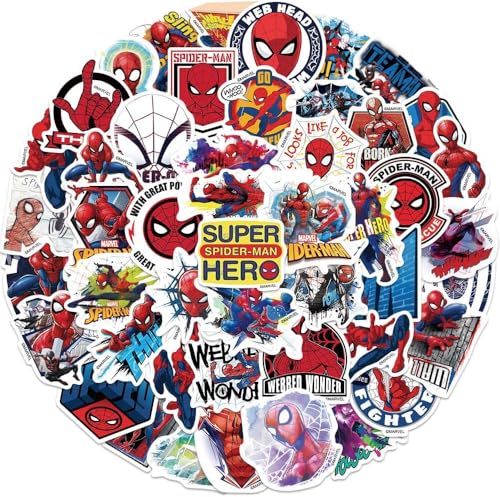 Lot de 50 autocollants super héros Spiderman en vinyle imperméable pour ordinateur portable, skateboard, bouteilles d'eau, téléphone, ordinateur, livres,...