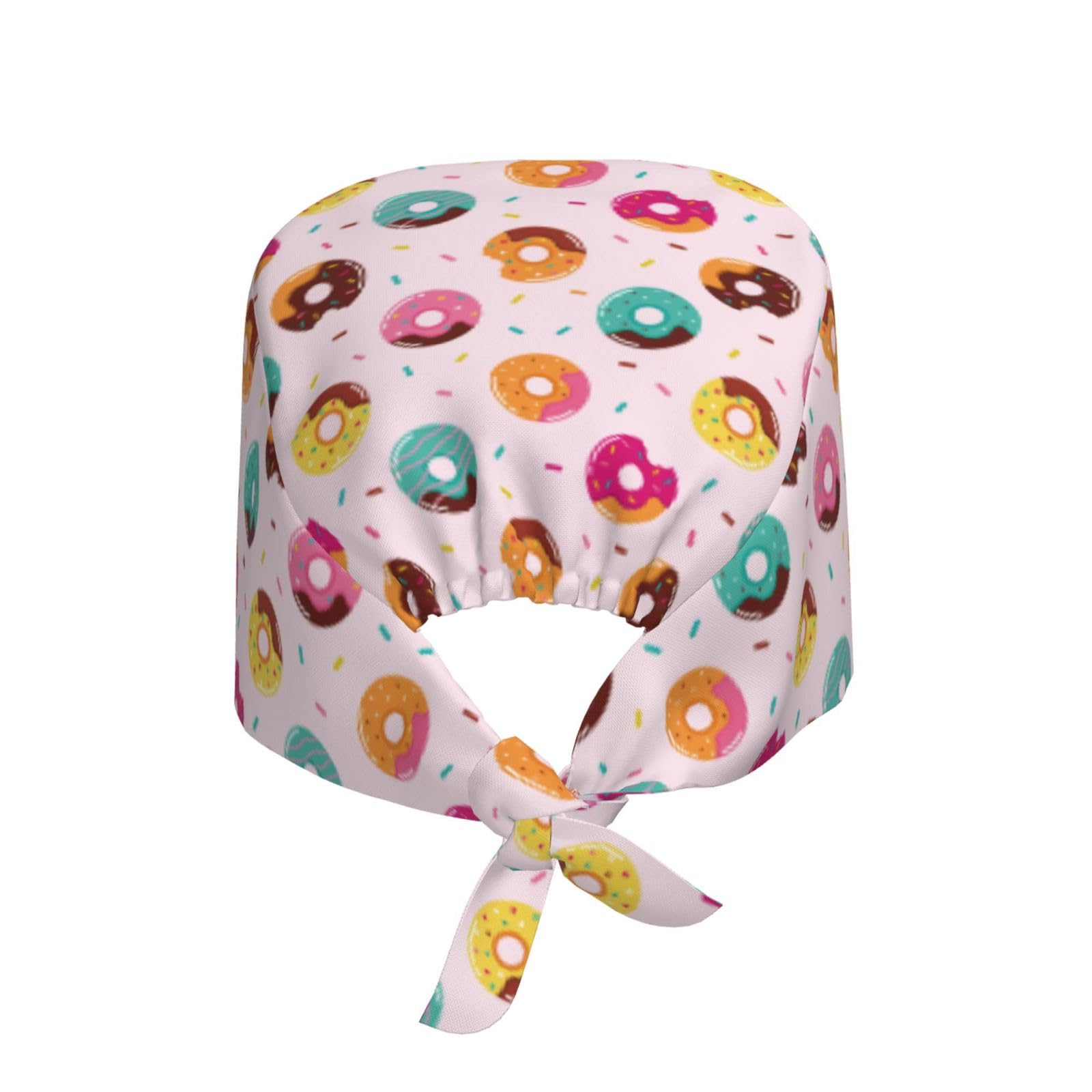 Kuilepa Colorful Donuts Print Working Caps With Sweatband Adjustable Working Hats Elastic Scrub Hats Nurse Scrub Cap