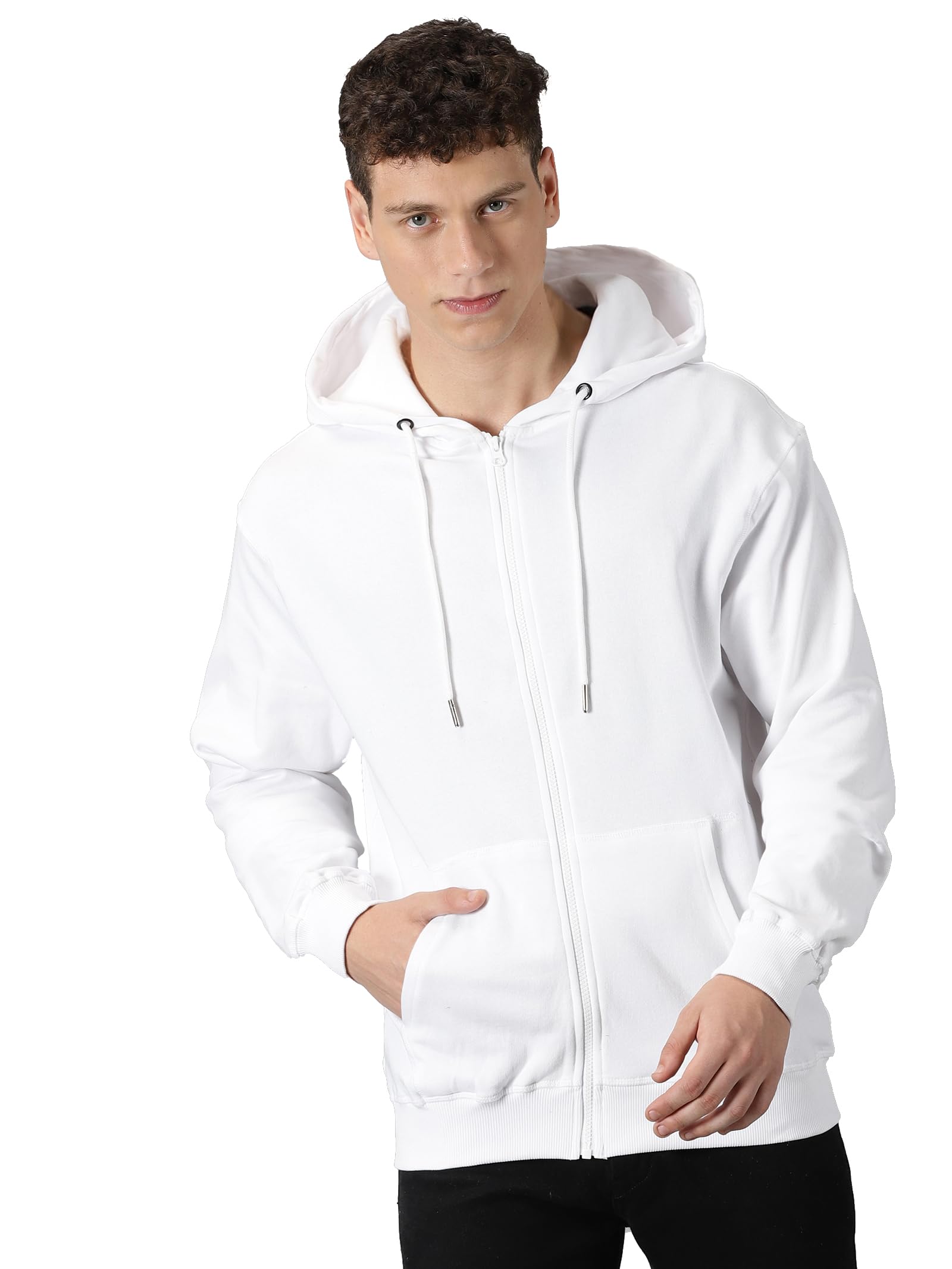 Zip Up Hoodie Men 100% Cotton Fleece Heavyweight Hooded Sweatshirt