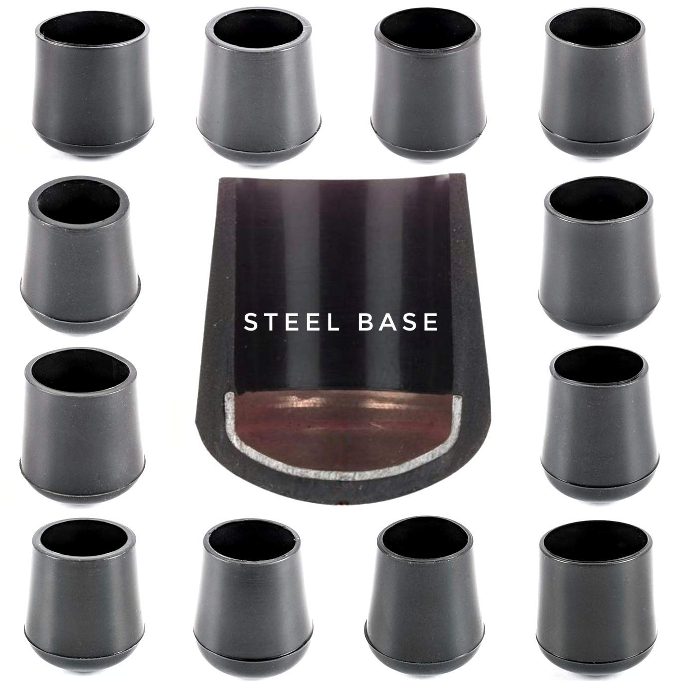 Multipurpose Feet. Rubber Ferrules with Hard-Wearing Steel Insert, Range of Sizes, Made in Germany (Black, 18mm - See Second Image Before Ordering This Size, Pack of 8) — image 1