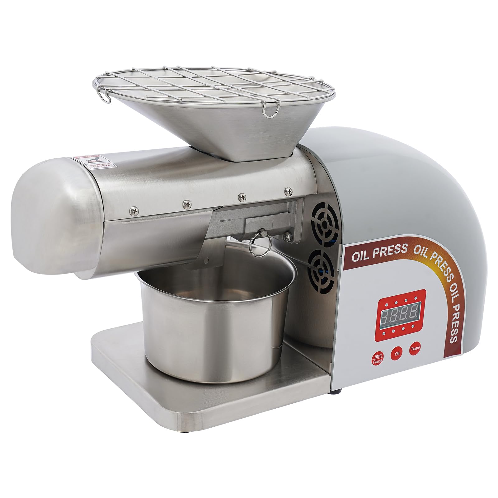 Máquina de prensa de aceite, 1800 W, 0-300 °C, regulación de temperatura, extracción de aceite utomática, 5-8 kg/h, 95% de rendimiento de aceite, función de fritura, funcionamiento sin supervisión