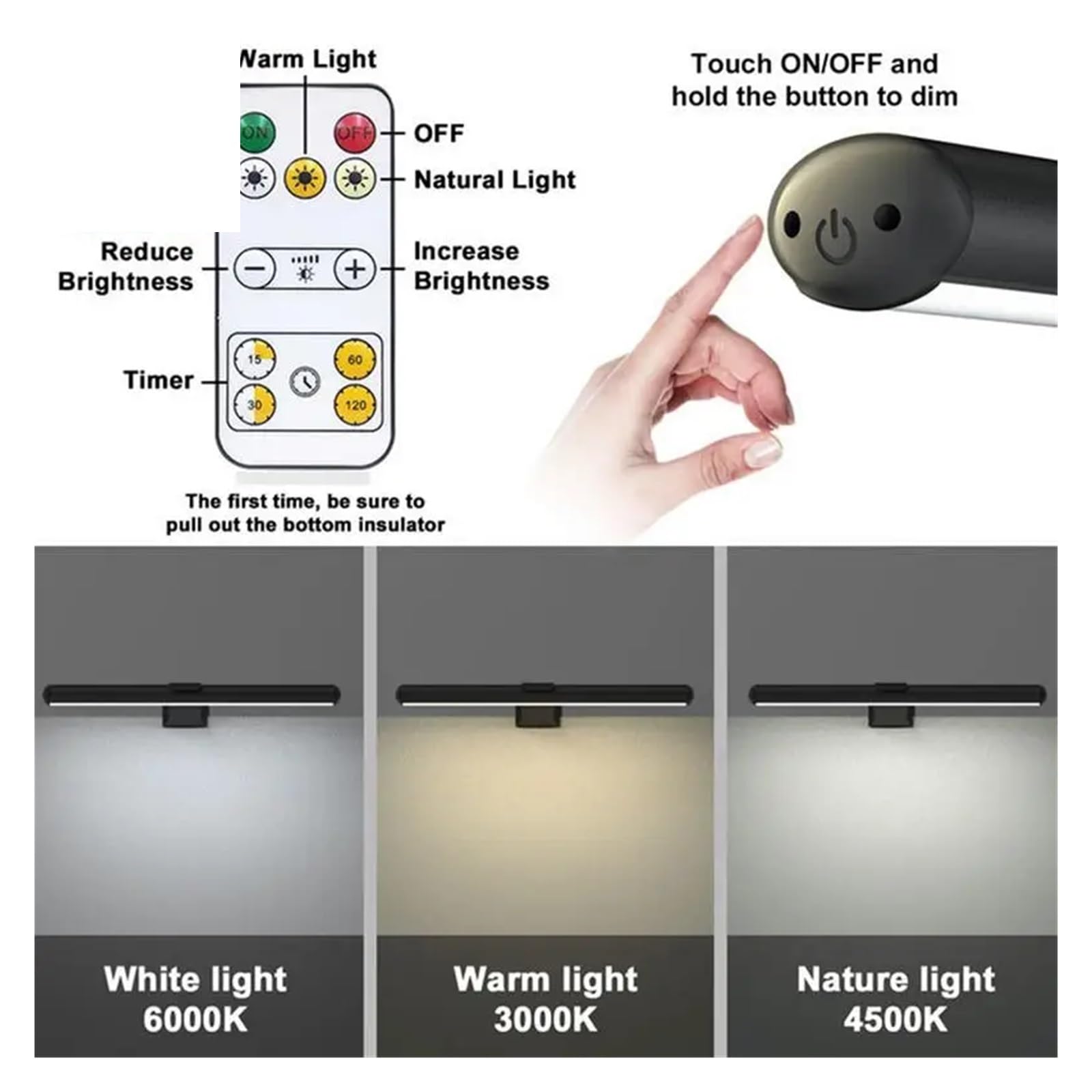 Barra luminosa a LED magnetica dimmerabile con 3 modalità di colore, lampada da lettura sul comodino for il bagno(40CM2.2W)