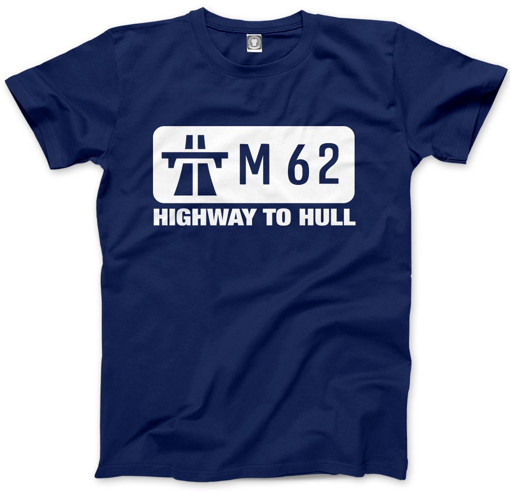 Hotscamp Men's Navy M62 Highway To Hull - Unisex Tshirt For Yorkshireman Top Gear Leeds Bradford Yorkshire Tee- Xxl