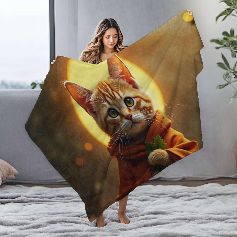 Couverture flanelle chat robe orange anti-froid plaid doux grand format