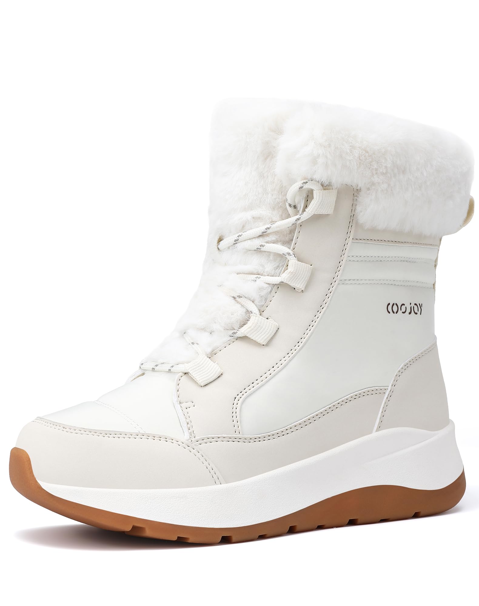 COOJOY Womens Waterproof Winter Snow Boots Warm Shoes Furry Mid Calf Lightweight Walking Hiking Booties