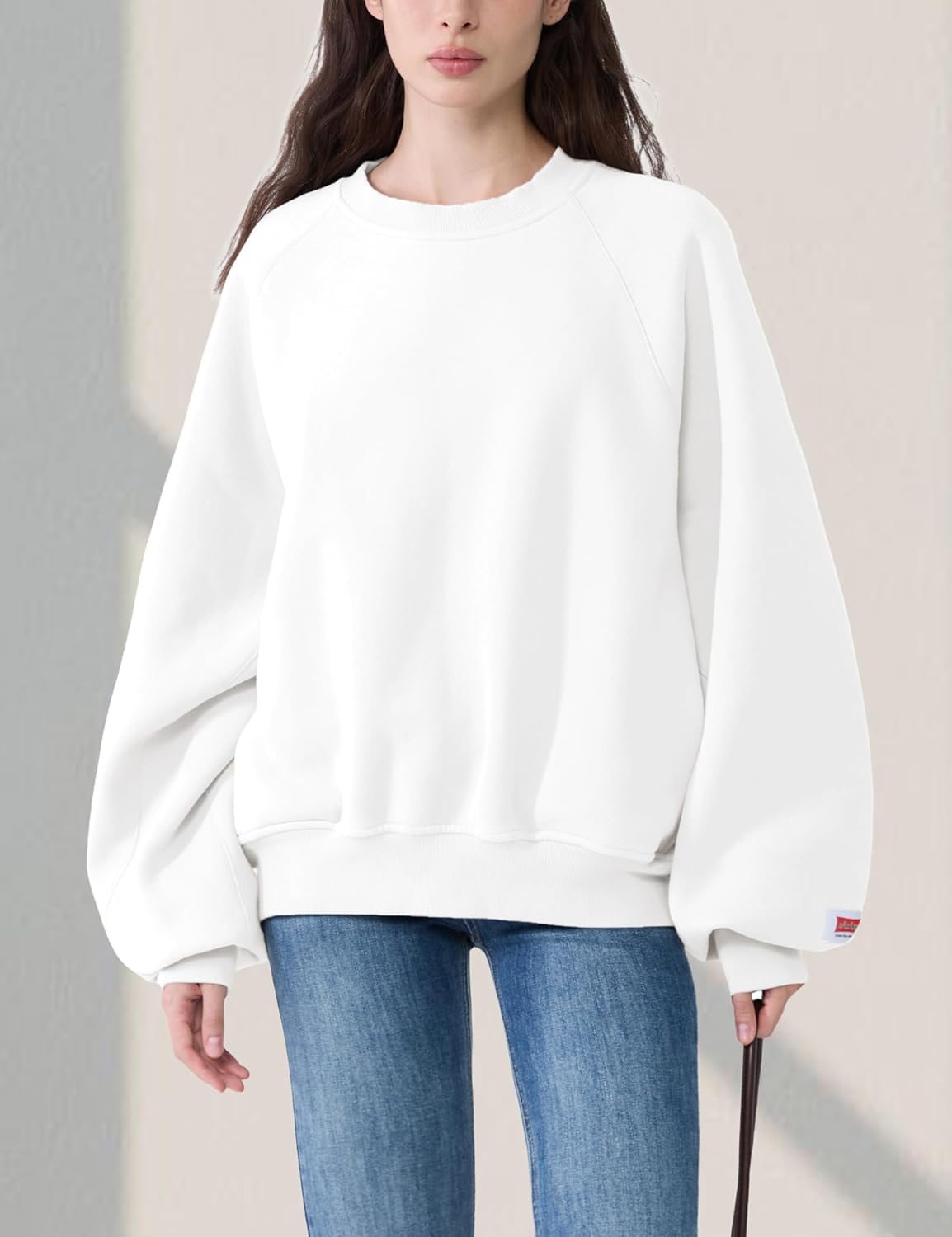 FAlABLE Women's Oversized Crewneck Sweatshirt Cozy Fleece Boxy Fit Pullover with Hidden Zipper Pockets Fall Winter Tops - Image 2
