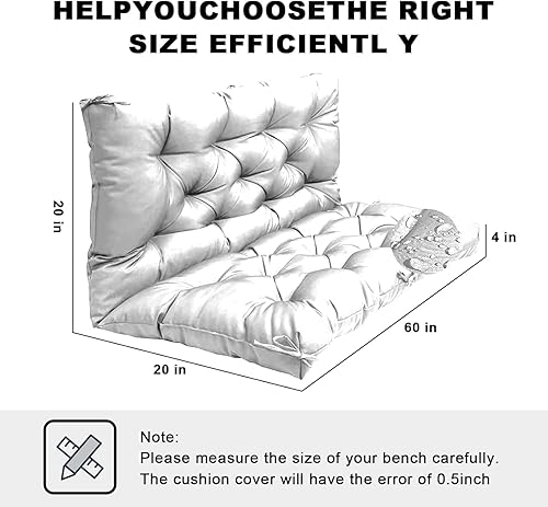 Miniatura 6 de LCKFFYD Cojines de columpio para porche, cojines impermeables de reemplazo de 3 plazas, cojín de banco para exteriores con respaldo y lazos, para