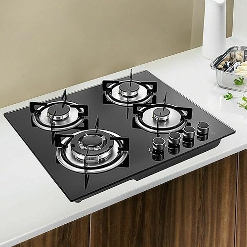 Estufa de cocina de gas de 23 pulgadas, 4 quemadores, cocina de superficie de vidrio templado incorporada, estufa de gas, estufa de gas convertible