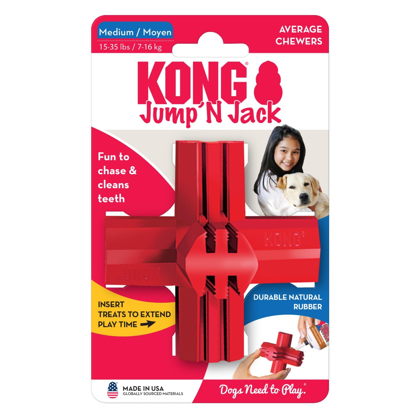 KONG - Jump'N Jack - trwała gumowa zabawka dla psa do żucia i czyszczenia zębów - dla średnich psów