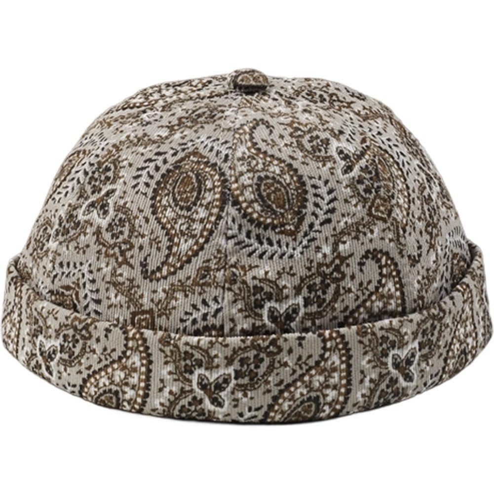 Sslvya Unisex Brimless Docker Hat Vintage Skull Cap Worker Sailor Cap Rolled Cuff Skullcap Retro Beanie Hat for Men Women