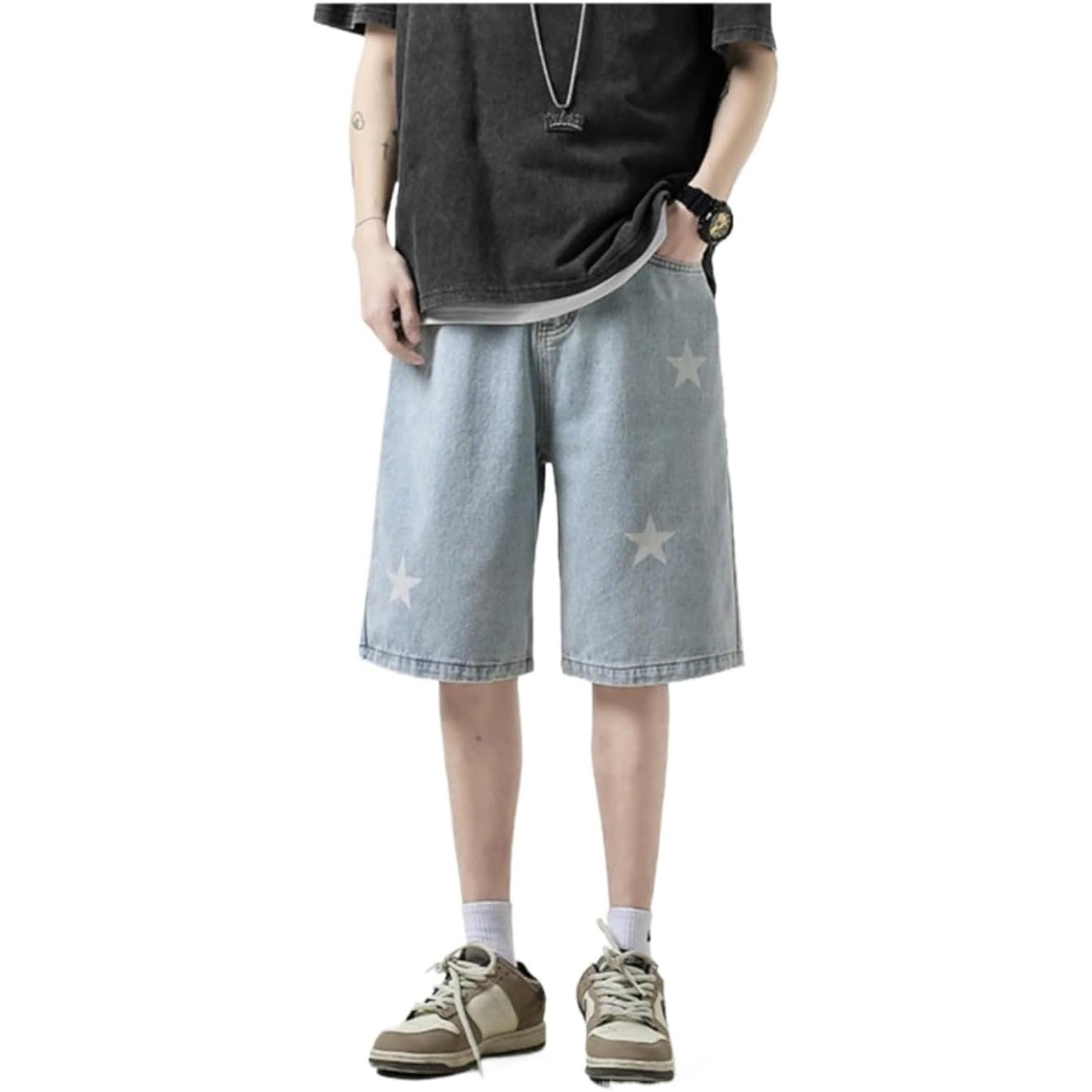 QJK Y2K Jorts - Oversized Star Jorts, Blue, M, Medium at