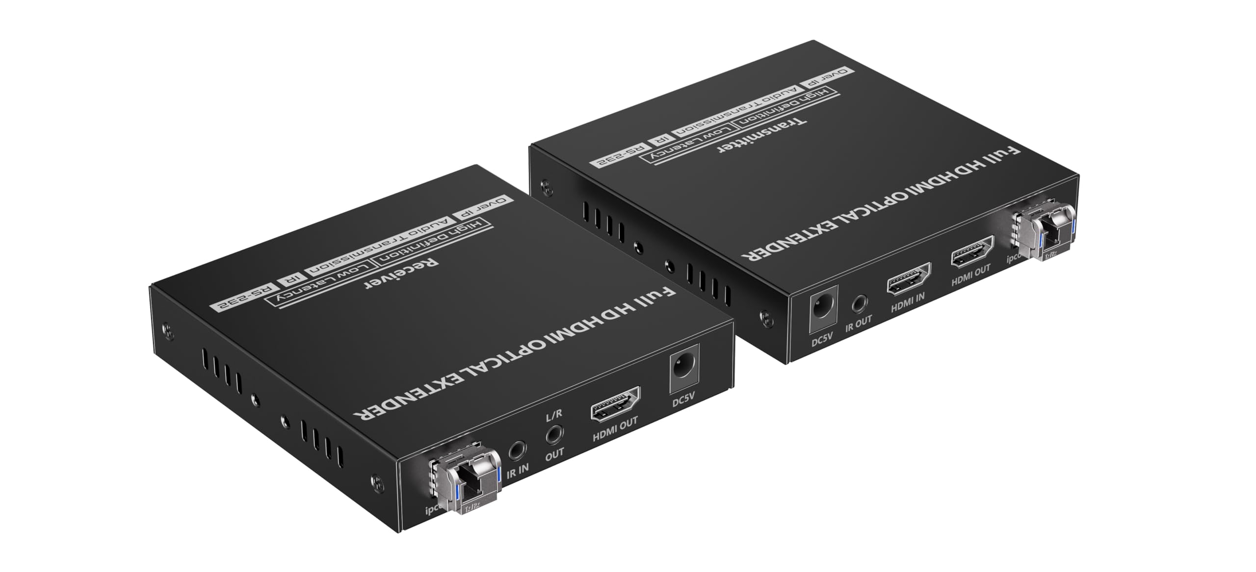 PremiumCord Przedłużacz Optyczny HDMI do 40 km, LC, Full HD 1080p 60Hz, HDMI 1.3, HDCP 1.4, HDR, Deep Color, IR, RS232, Audio 3,5 mm, Obudowa Metalowa, Czarny