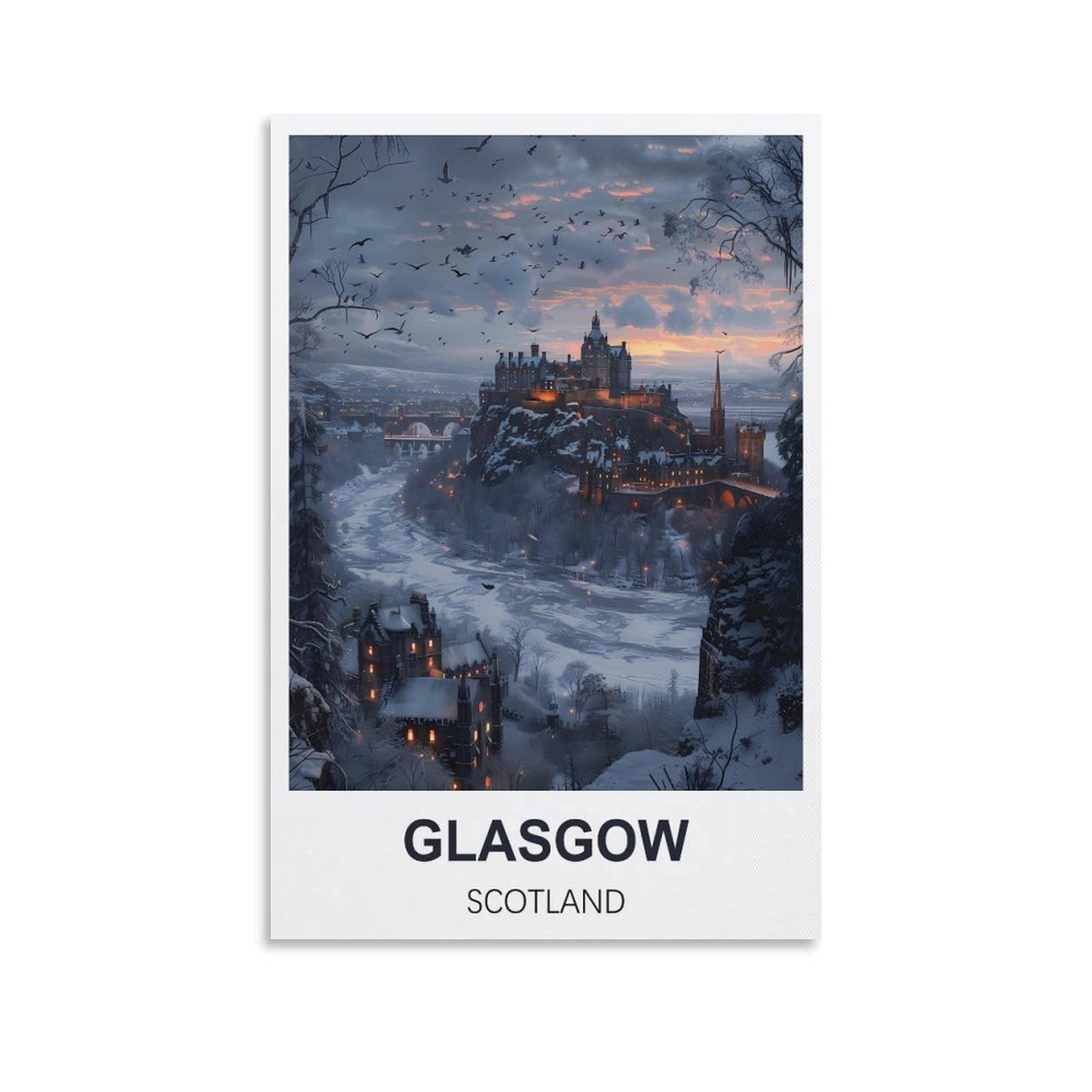 FJIWECWSQ Glasgow Scotland Vintage Travel Posters 08x12inch(20x30cm) Canvas Wall Art Painting Prints