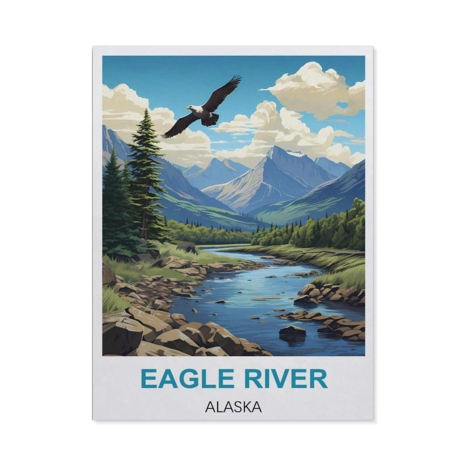 BEAYODKP Full Diamond 5D DIY Diamond Painting，Eagle River Alaska Vintage Travel Posters，3D Diamond Embroidery Cross Stitch Mosaic Needle Works（40 x 50 cm/15.74 x 19.68 inches）-CB54