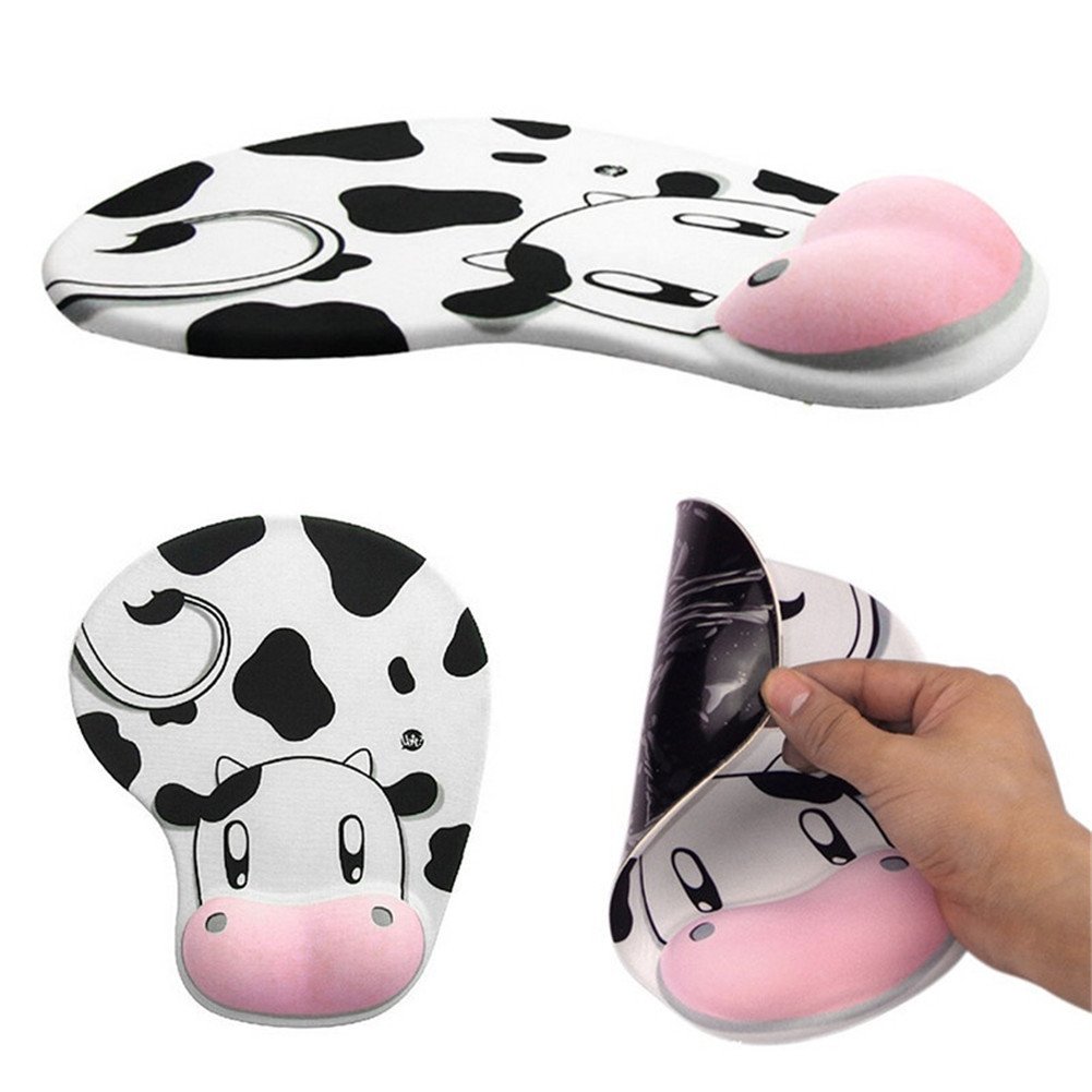 GS Cute Mousepad Con Poggiapolsi In Memory Foam - Tappetino Ergonomico A Forma Di Mucca - Antiscivolo, Per Ufficio E Gaming