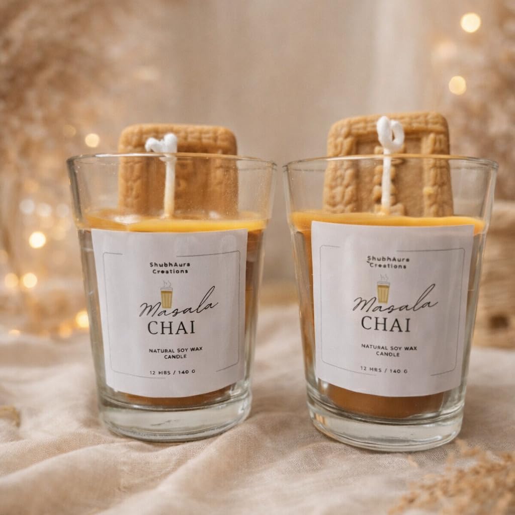 Chai Parle-G Soy Wax Candle in Glass - Set of 2 | Hand-Poured Masala Chai Aroma Candle with Biscuit Topper | Unique Home Décor & Gift for Chai Lovers | Perfect for Gifting & Home Decor-image-26