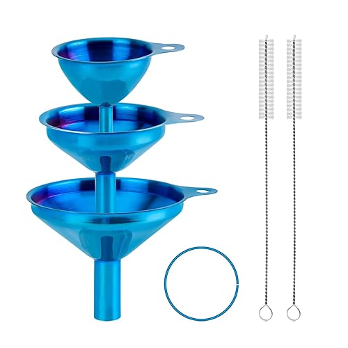 Miniatura 1 de Snailhouse Embudos pequeños, paquete de 3 embudos de acero inoxidable para alimentos con cepillo de limpieza para llenar botellas y uso en la