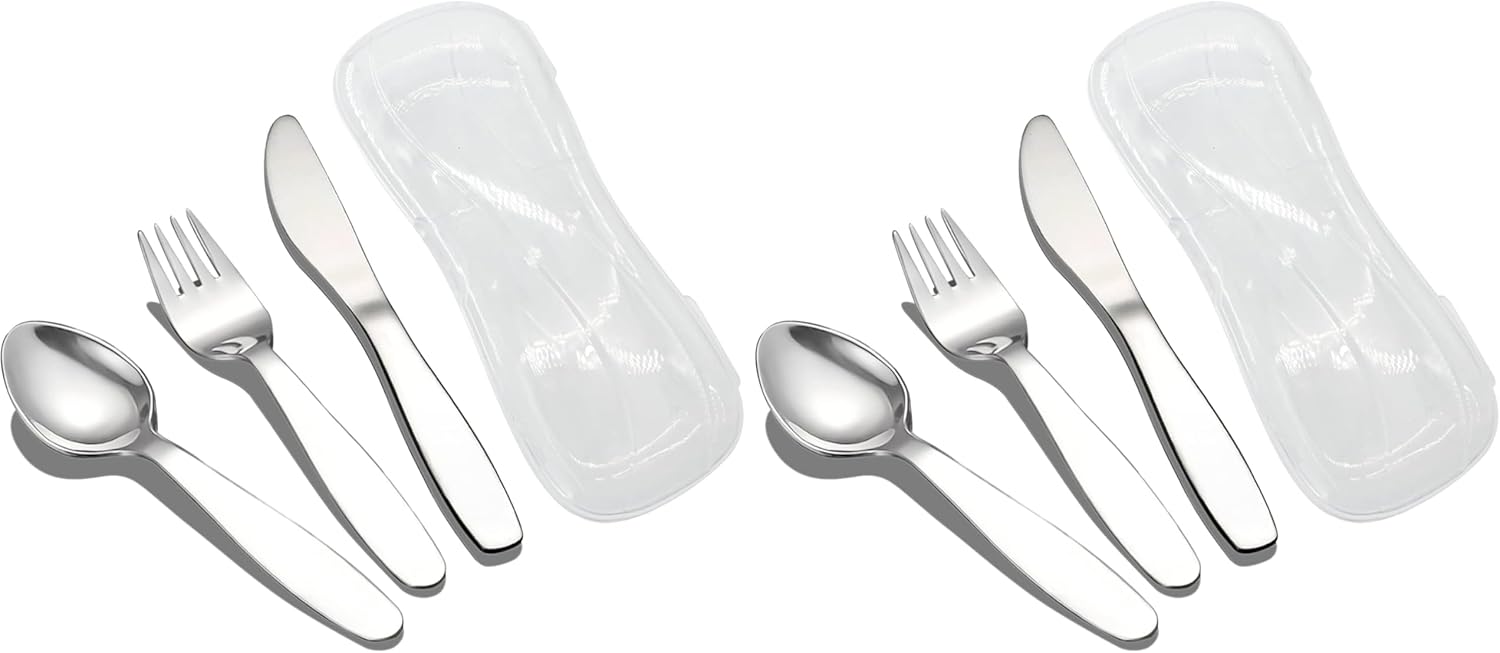 VANRA 3 Pieces Children Fork Spoon Knife Set with Travel Case for Lunch Box, 18/8 Stainless Steel Kids Silverware Flatware Set Kids Utensil Set for School (Fork Spoon Knife) (Pack of 2)