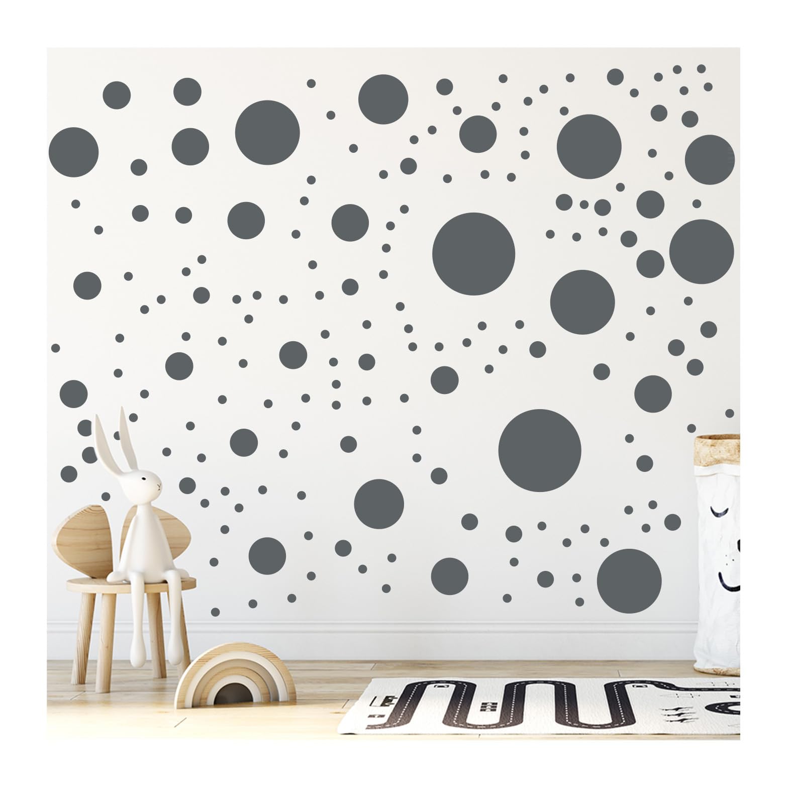 Stickerdeen Grey 500+ Assorted Polka Dot Circle Wall Stickers For Kids Bedroom Living Room, Classroom, Playroom Decor Removable Vinyl Wall Stickers Dots Wall Decals (Grey)