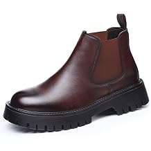 Men's Genuine Leather Slip On Chunky Platform Chelsea Boots Luxury Round Toe lug sole Work Dress boots Casual Non Slip Ankle Boots