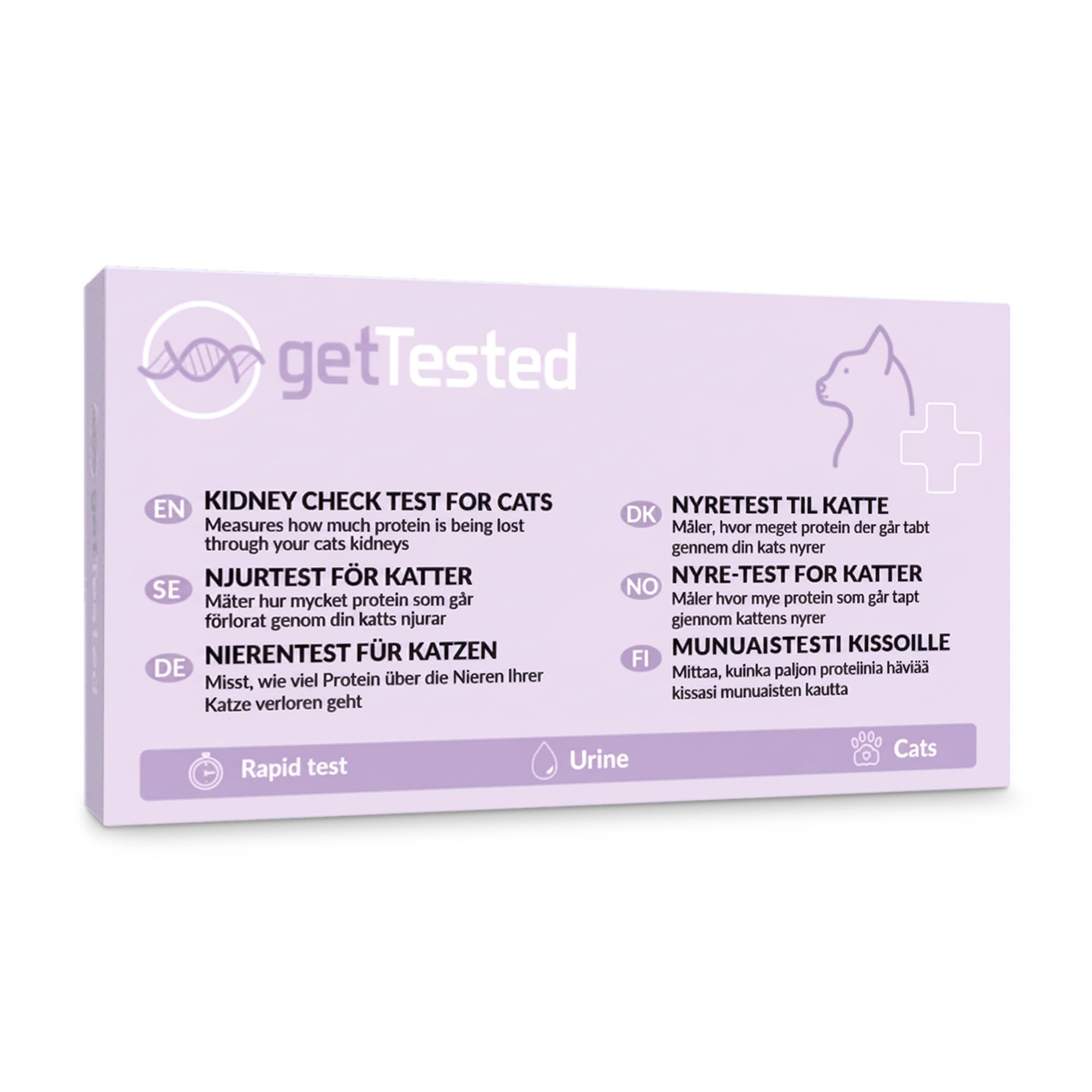 getTested Kidney Test for Cats, 10-Minute Home Urinalysis Kit, UPC Ratio Urine Test Strips for Early CKD Detection, Proteinuria, and Kidney Health Monitoring