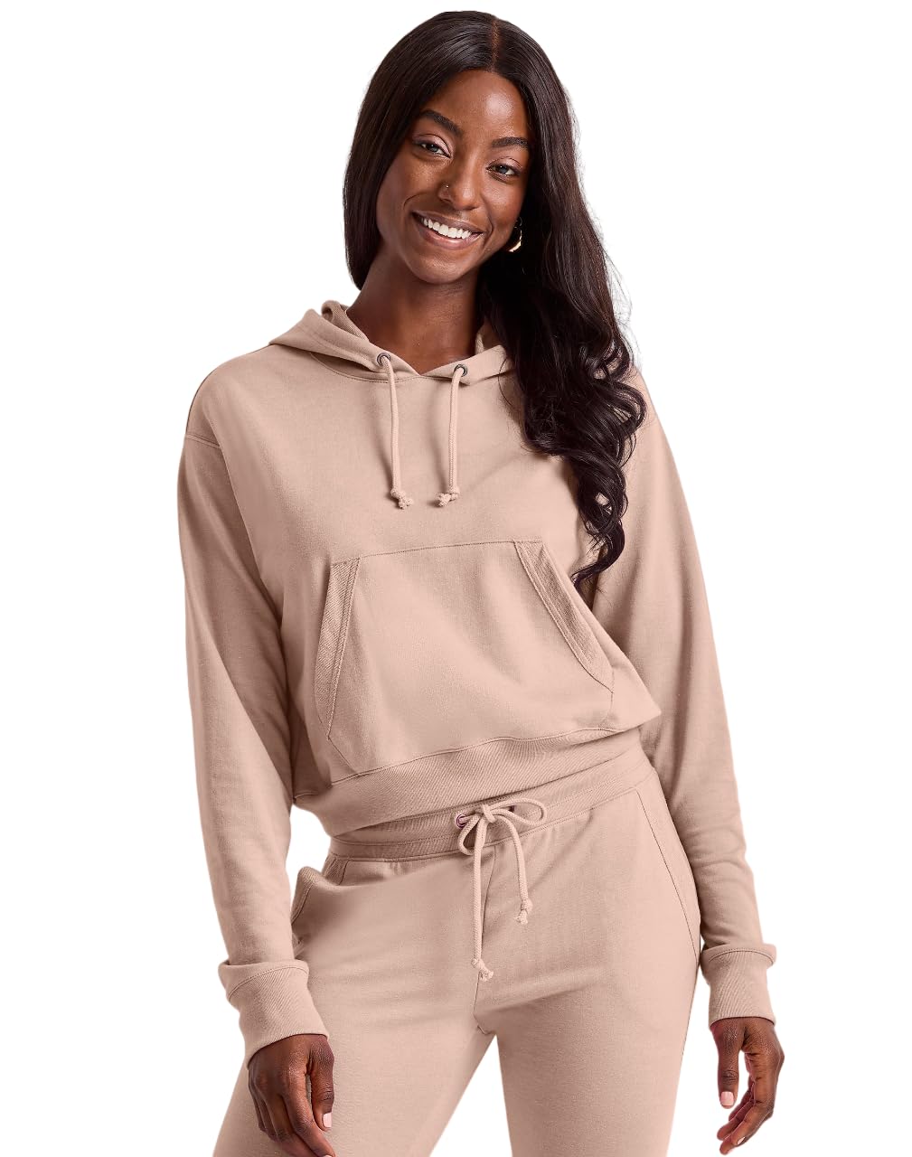 Hanes Damski Originals sweter Cropped Hoodie French Terry Hooded bluza z kapturem, jasnoróżowy, L