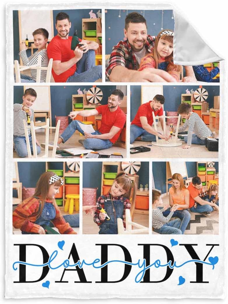 InterestPrint Custom Happy Father's Day Blanket for Men Customized Love You Daddy 7 Photos Throw Blanket to My Dad Personalized Best Dad Ever Bed Blanket Daddy Blanket for Men Dad Husband 60x80 Inch