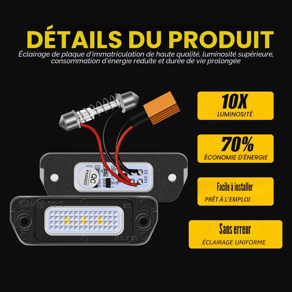 WinPower LED Lumière Éclairage Plaque Immatriculation Auto Ampoules 6000K Blanc avec Canbus Compatible avec Mercedes-Benz ML GL Classe R W164 X164 W251 V251, 2 Pièces