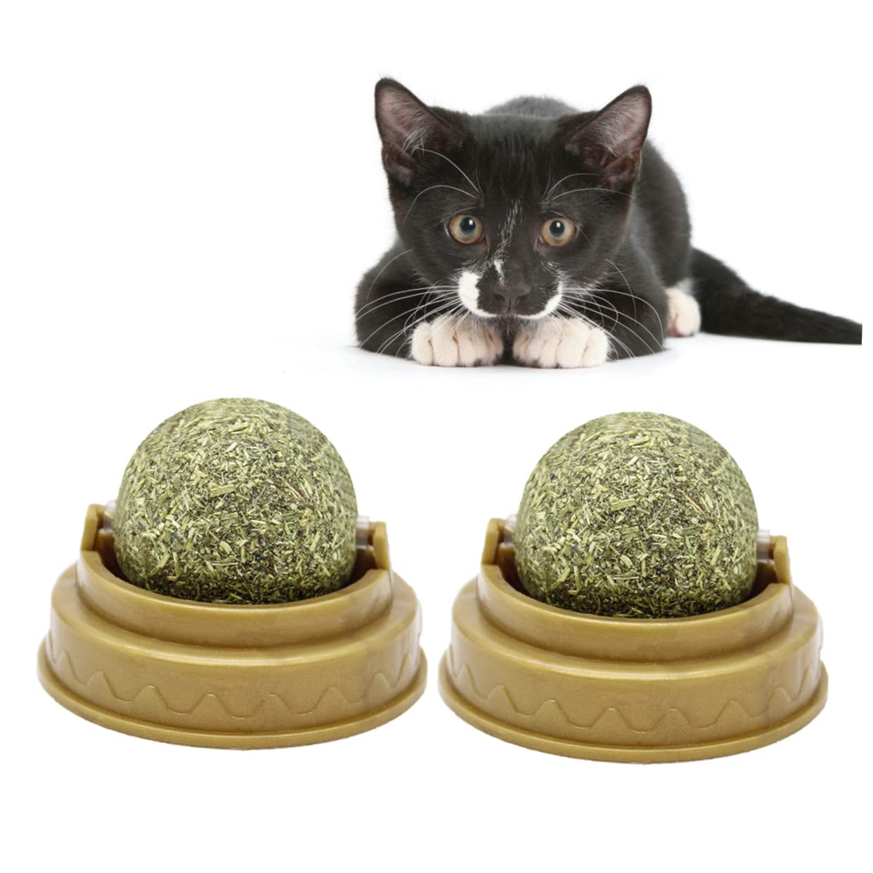 Herbe à chat balle rotative murale 4 pièces à fixations adhésives