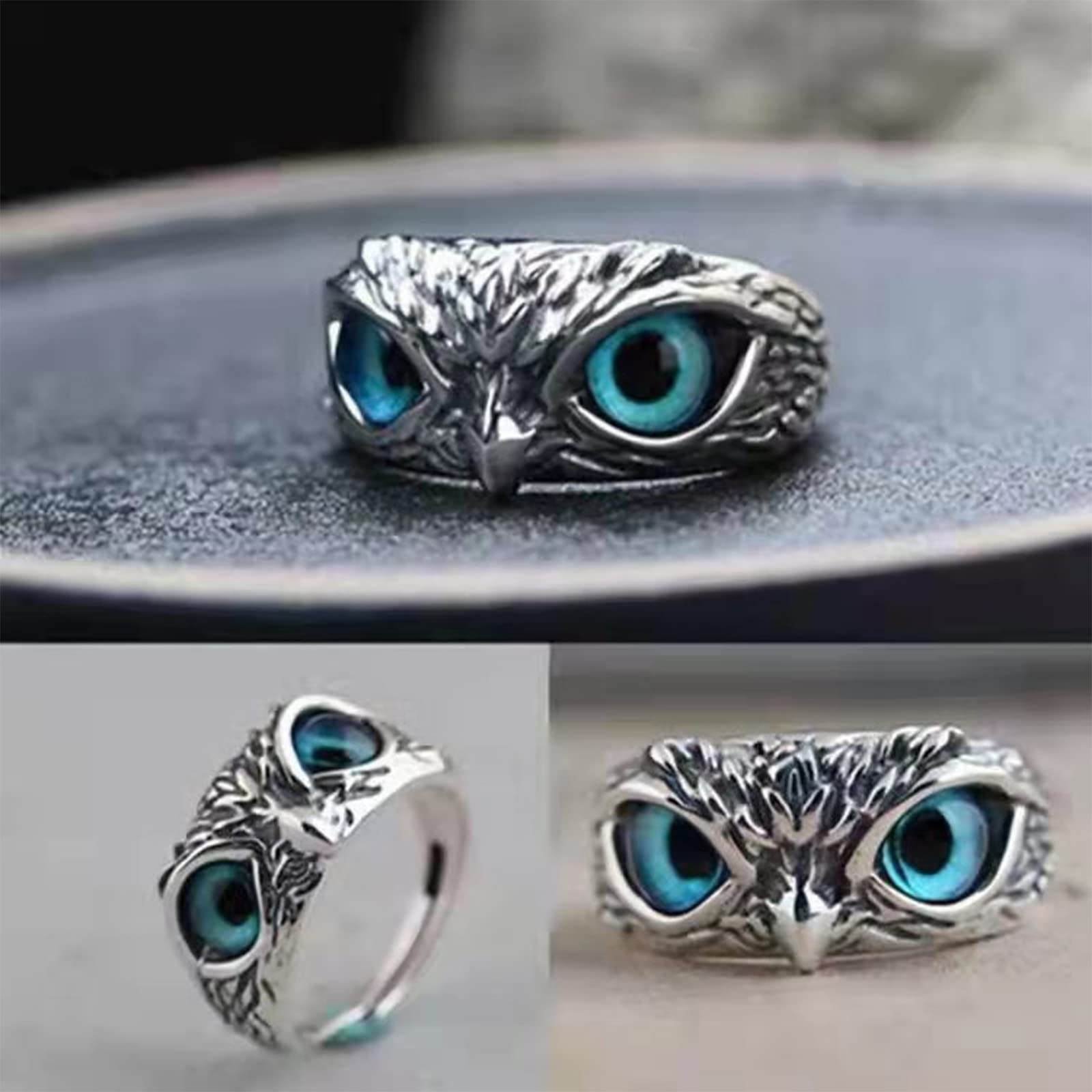 Anillo de ojo de demonio, anillo abierto retro, ajustable, gótico, personalizado, para hombre, joyería vintage de la suerte, chapado, Plástico. 4