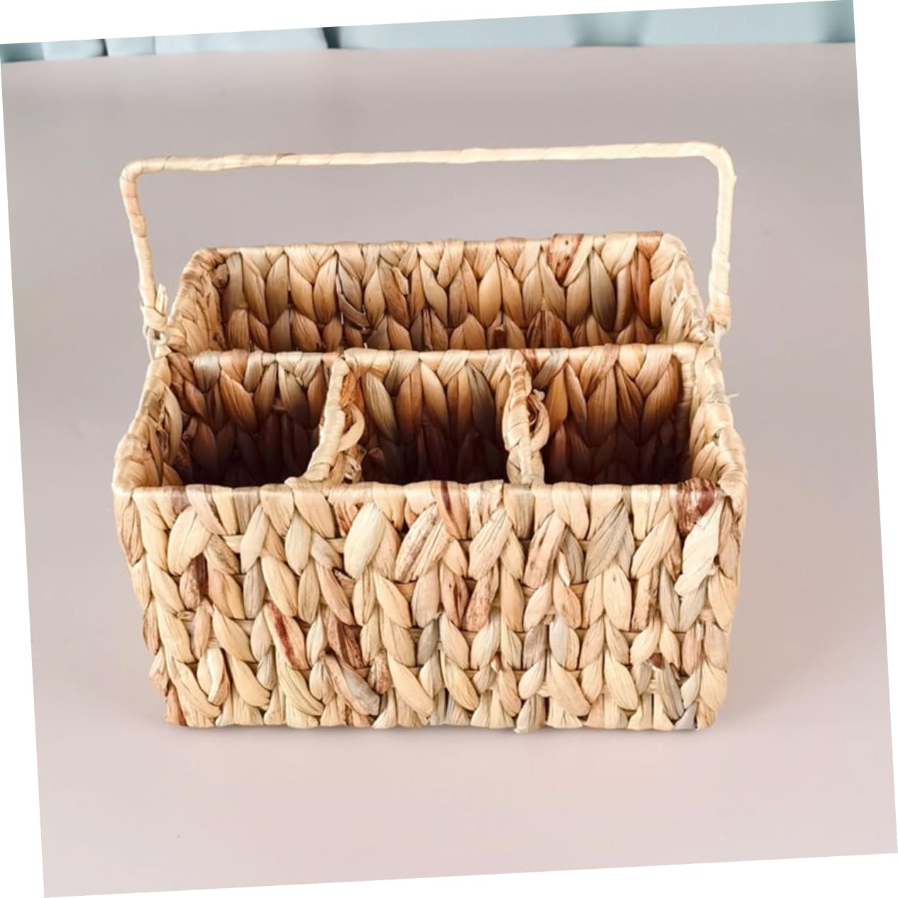 Cesta Organizadora para Cubiertos y Utensilios de Hierro y Fibra Natural