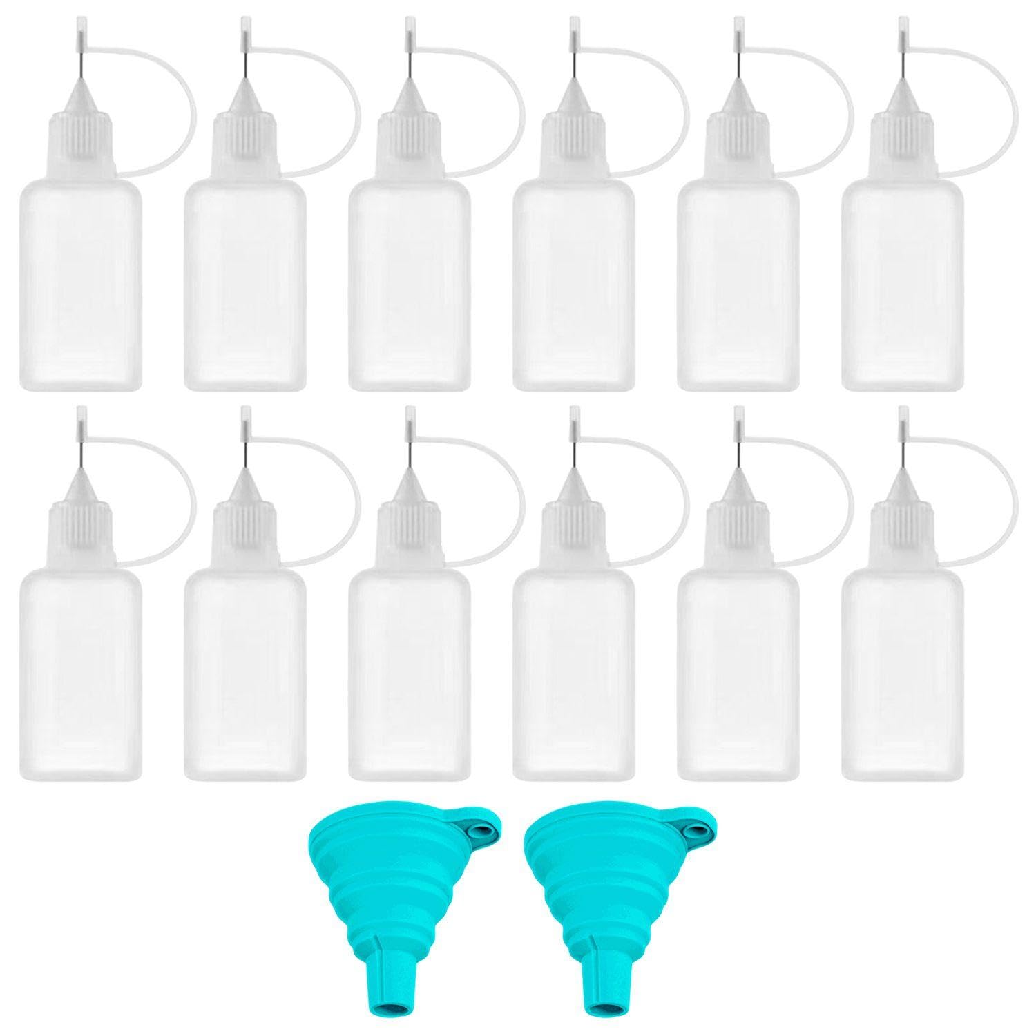 HINFHI 12-Piece Bottling And 2-Piece Funnel, Plastic Pigment Bottle, Glue Applicator, Diy Handicraft Accessories.