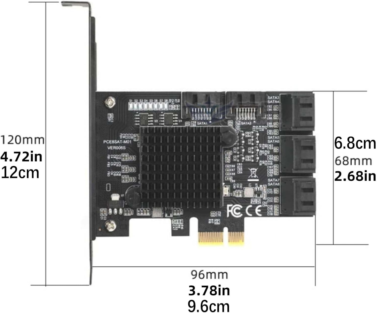 Express Expansion Card, 8 Port SATA 3.0 PCI Express Expansion Card PCI-E Controller 6G Adapter for HDD Accessory