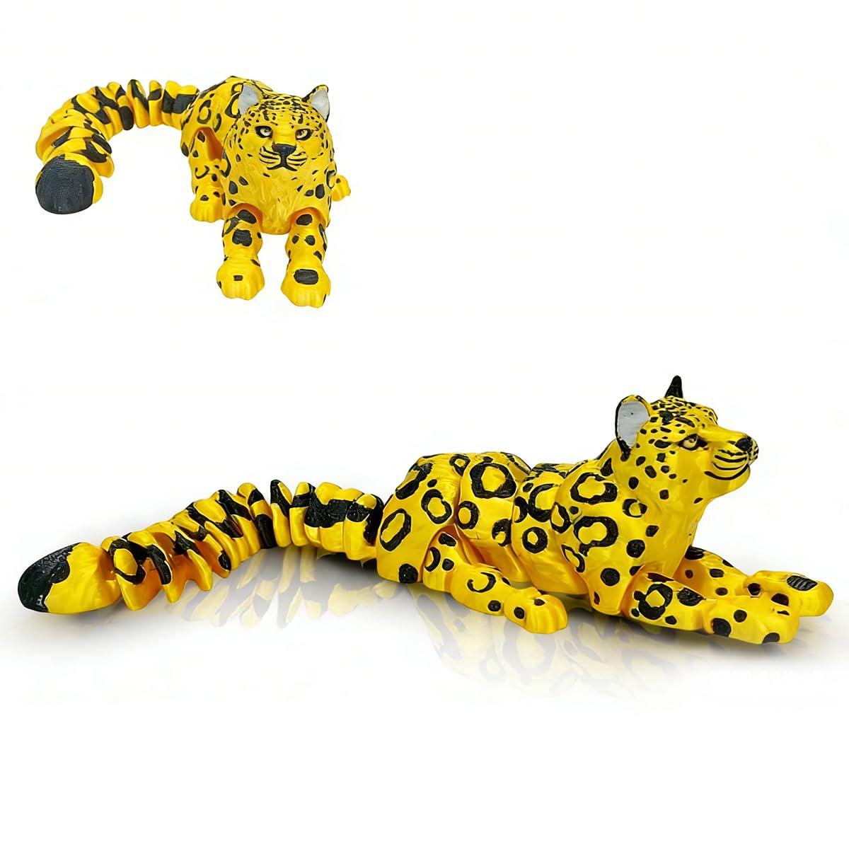 HATFRYF 3D Printed Snow Leopard Model, Mini Animal Figures, 21cm Articulated Animal Toy with Realistic Poseable Joints, 3D Printed Toys Desk Decor for Boy and Adult Home Display (Yellow)