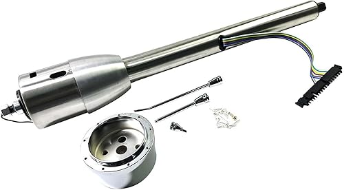 Universal GM - Columna de dirección manual de inclinación polaca de 28 pulgadas con 9 agujeros, adaptador de rueda de acero inoxidable, sin llave de