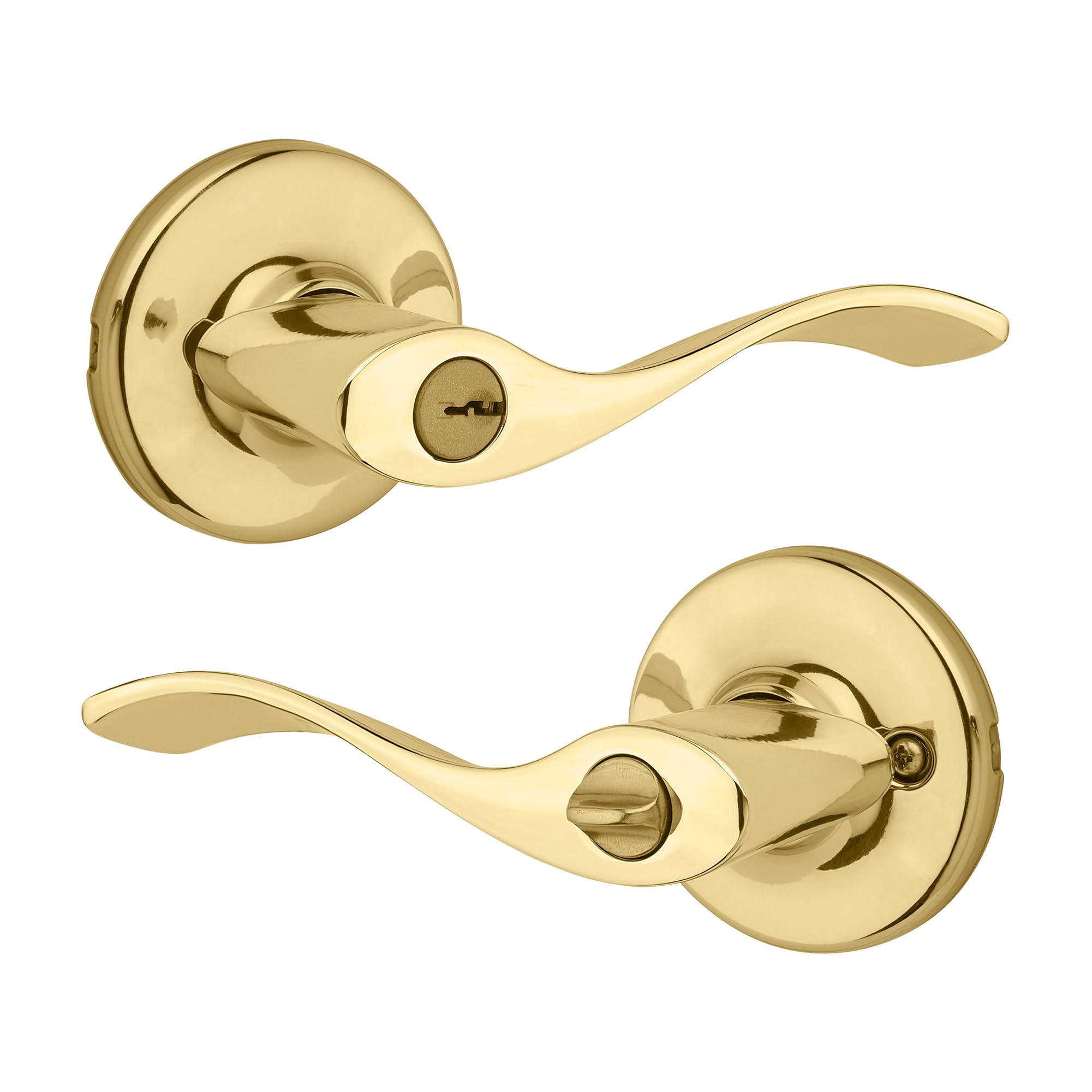 Photo 1 of Kwikset Balboa Entry Door Handle with Lock and Key, Secure Keyed Reversible Lever Exterior, for Front Entrance and Bedrooms, Polished Brass, Pick Resistant Smartkey Rekey Security