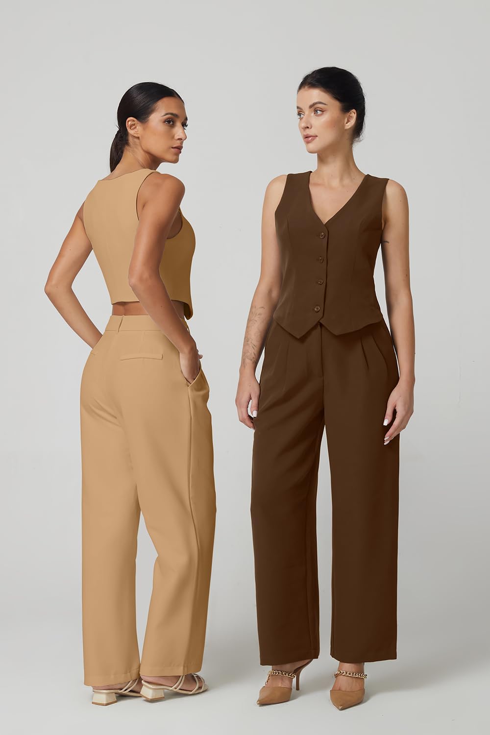 QINSEN Wide Leg Dress Pants for Women High Waisted Wrinkle Free Work Pants with Pockets Casual Slack Camel S (28.5" Inseam) - Image 5