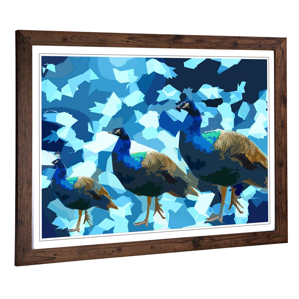 Big Box Art Framed Print of Blue Abstract Peacocks Design | Wall Art Picture | Home Decor for Kitchen, Living, Dining Room, Bedroom, Hallway, Office, Walnut, A2 / 24.5x18 Inch / 62x45cm