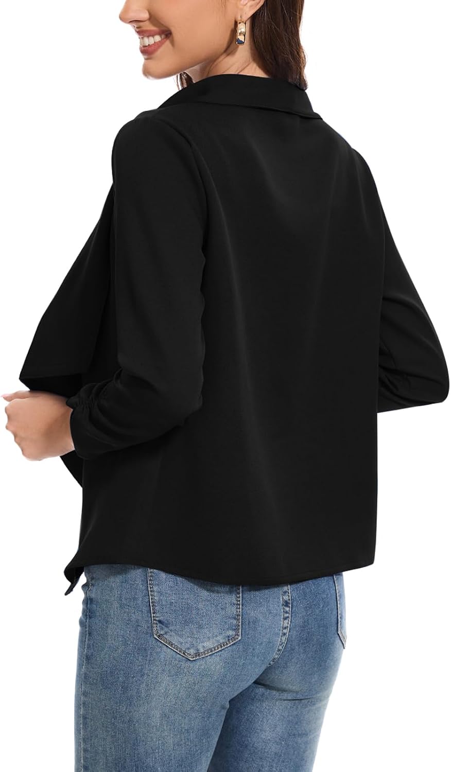 Women's Open Front Jackets Blazer2025 Lapel Office Casual Lightweight Plus Size Ruched 3/4 Sleeve Blazer Jacket