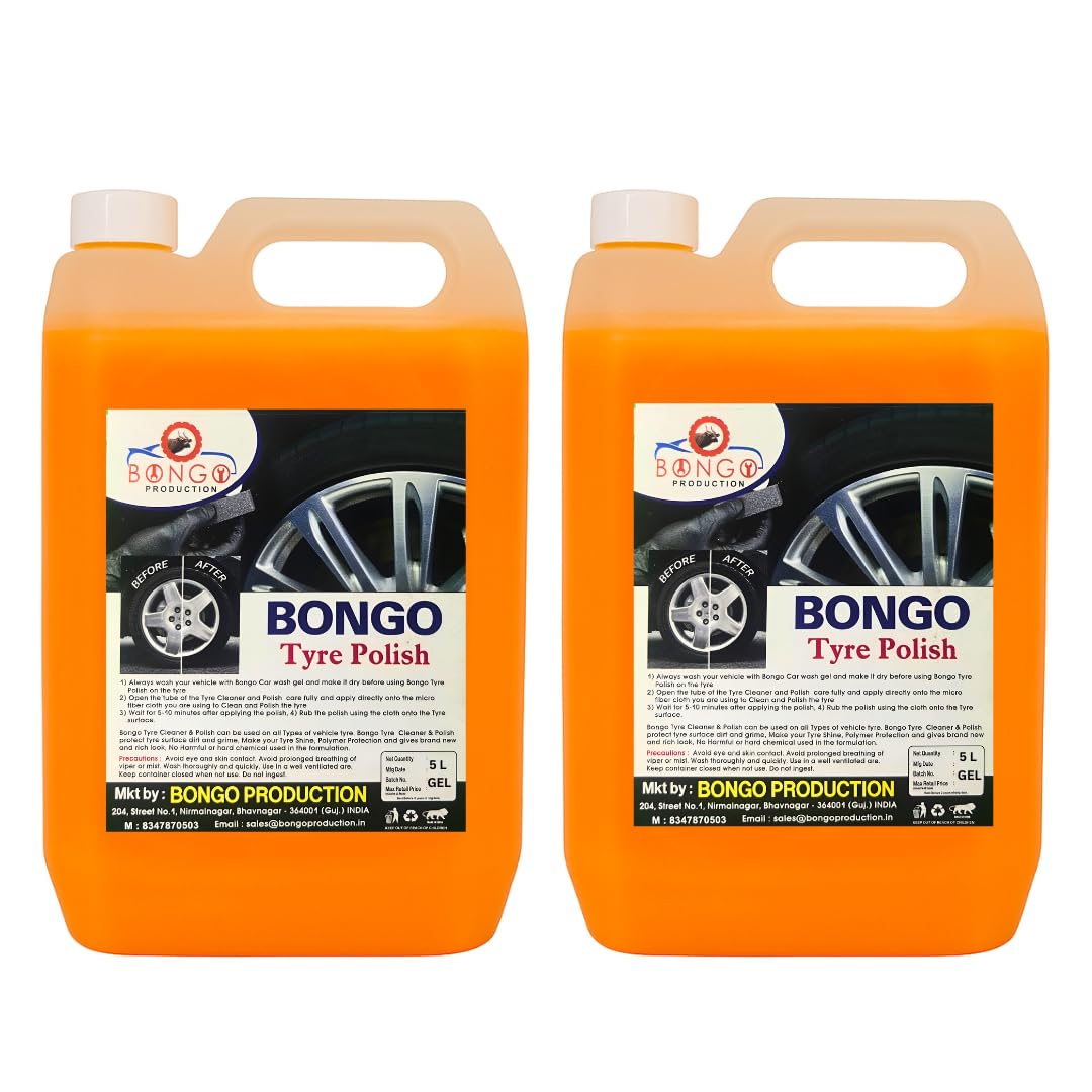 Bongo Tyre Polish for Car and Bike 2 x 5 L Gel ORANGE | With Black Foam Applicator | Gives Lustrous Dark, Long Lasting Super Black Shine - Non-Greasy-image-29