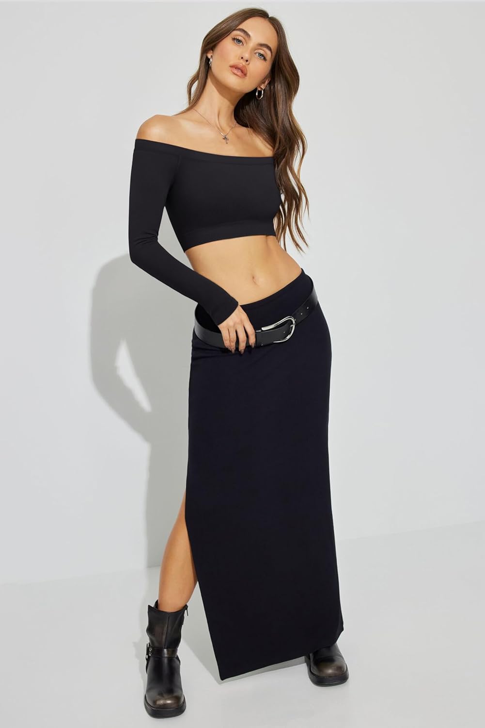 LASLULU Womens Off The Shoulder Tops Seamless Long Sleeve Workout Crop Top Sexy Gym Yoga Going Out Tops Shirts - Image 6