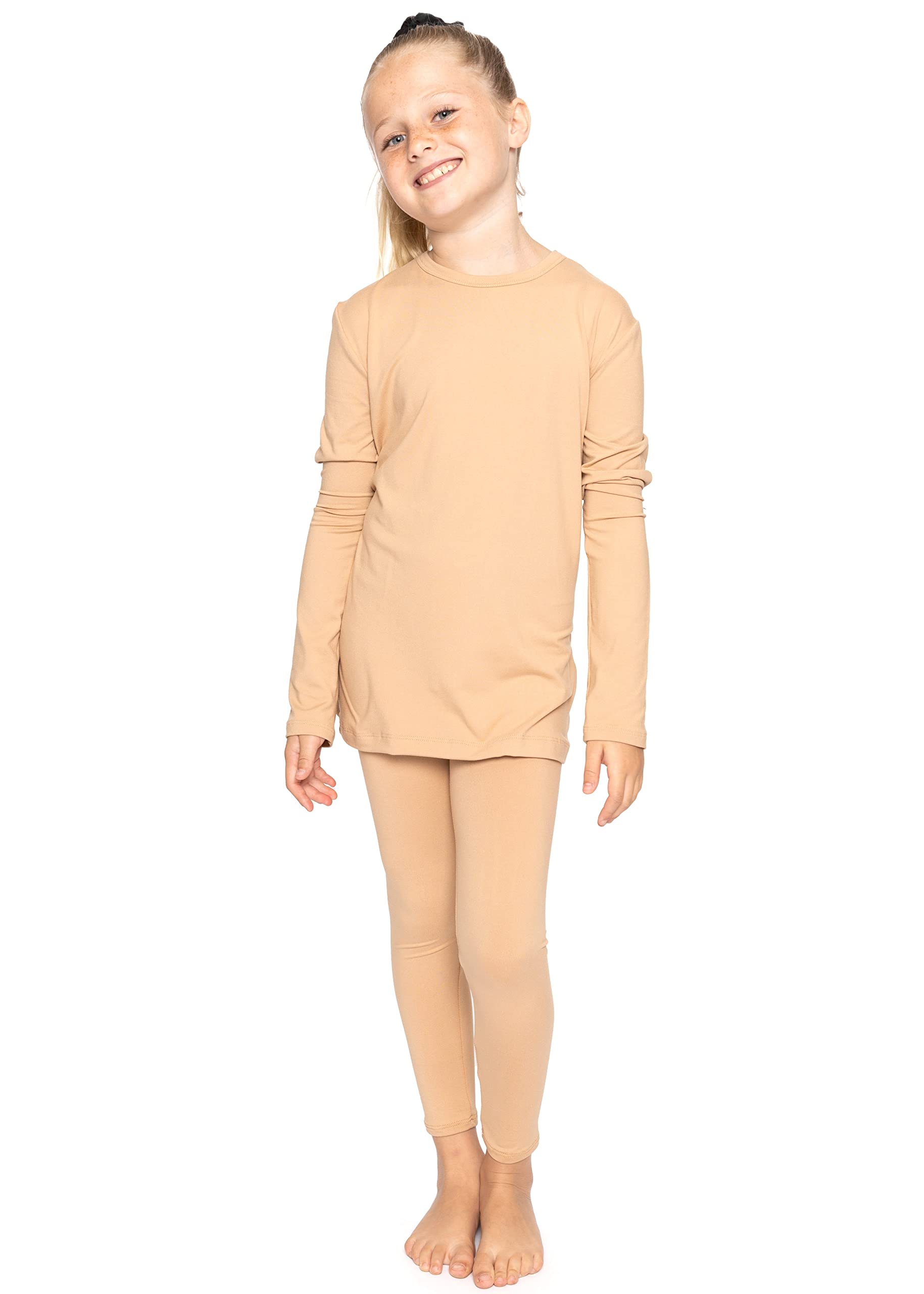 STRETCH IS COMFORTOh So Soft Youth Girls Long Sleeve Crew and Leggings Set, Includes Top and Bottom, Beige, 6