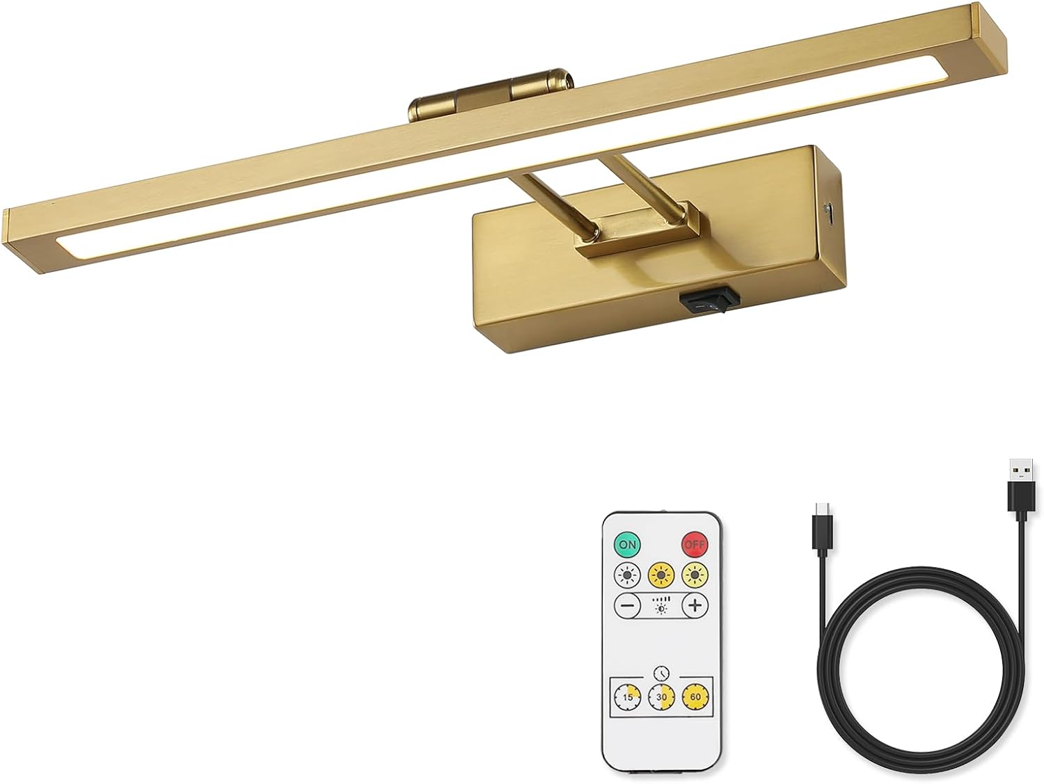 Hardwired Picture Light Brass Dimmable Modern LED Light for Pictures 15.7 Inch Long Swing Arm Art Lighting for Paintings Warm White 3000K Gallery Wall Light