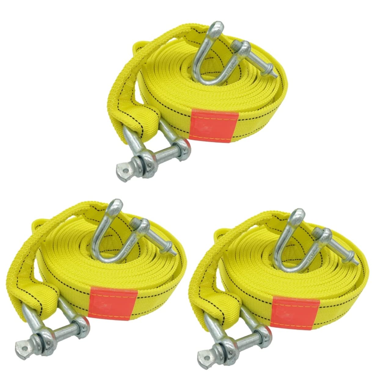 Sangle de remorquage jaune avec crochets pour treuil de véhicule - Lot de 3 pièces