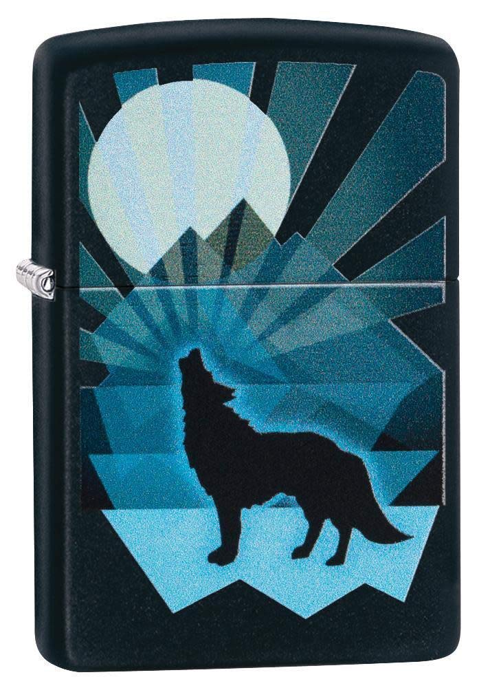 Zippo Wolf and Moon Design Black Matte Pocket Lighter, Multi, One Size (29864)